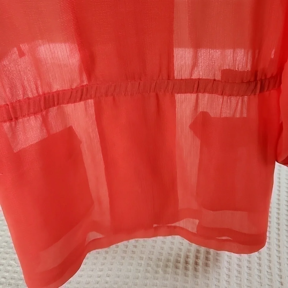 Chicos Sheer Shacket Traveling Coral orange size 2 Large 8/10 Lagenlook Fall - Picture 9 of 10